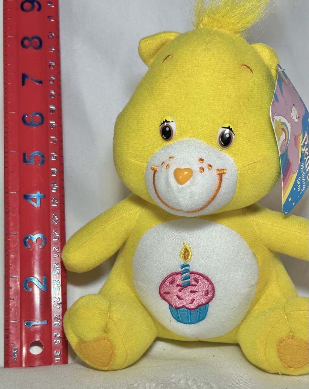 Care Bears Plush Birthday Bear by Nanco 2006 Stuffed Animal 7" Yellow READ